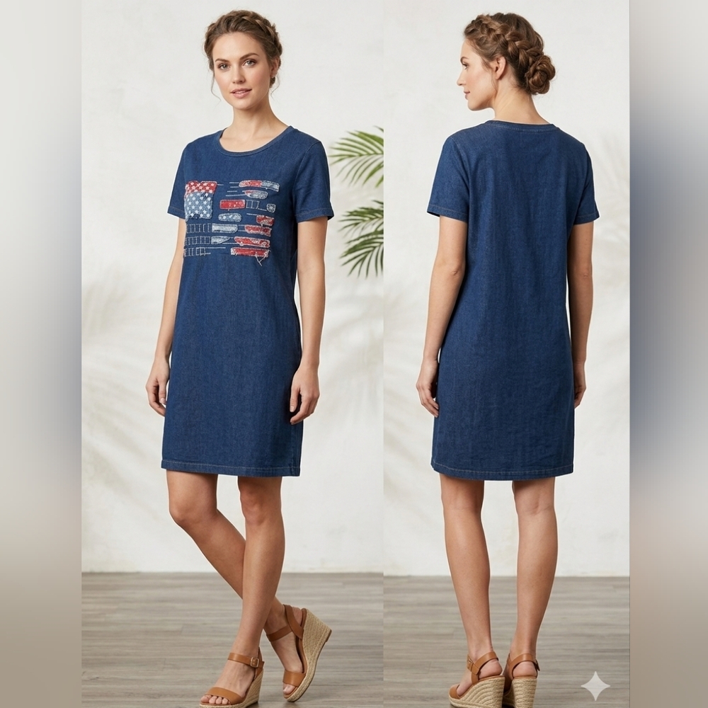 Polo by Ralph Lauren Navy Short-Sleeve Tee Dress with Flag Graphic